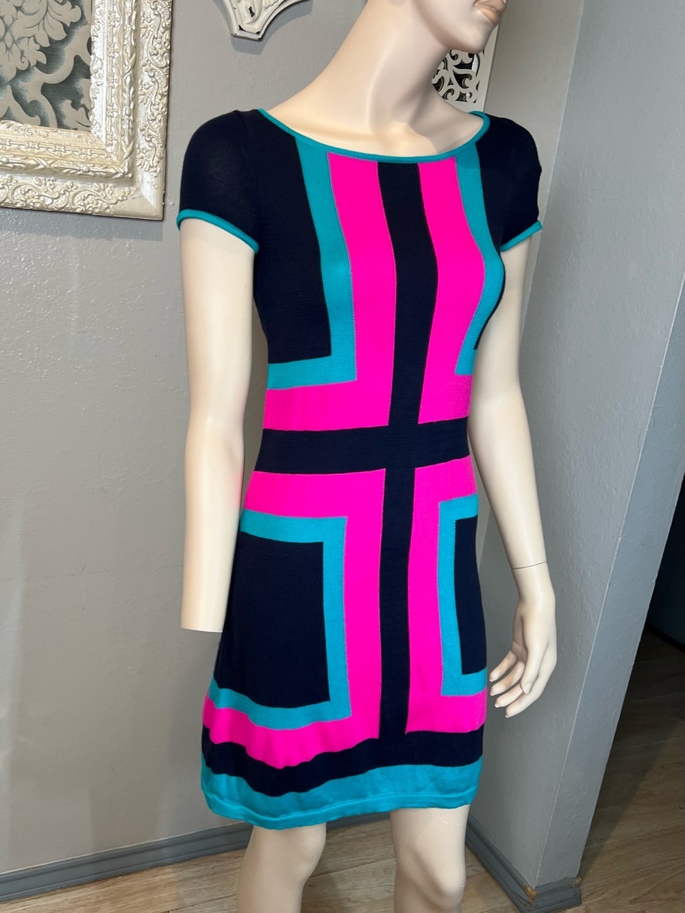 Lily Pulitzer Geometric Colorblock Knit Dress - Black, Hot Pink & Teal